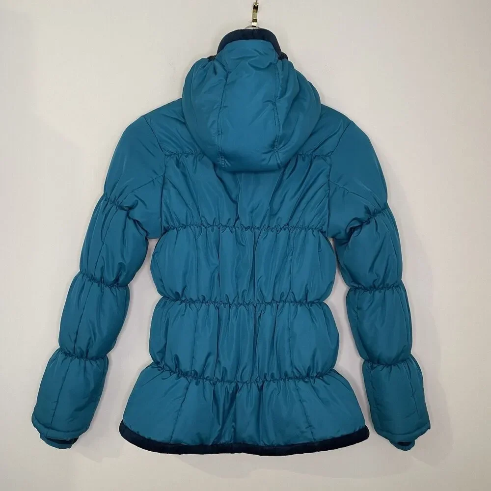 Lands End Fleece Lined Puffer Coat Hooded Jacket Full Zip Blue  Girl's Large 14 - Picture 8 of 8